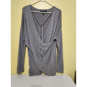 WHBM Grey Surplice Wrap Cross Front Sweater Size Medium M